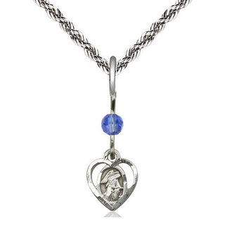 Sterling Silver Guardian Angel Medal | Sapphire bead Religious and Catholic Jewelry Engraved Catholic Saint Jewelry