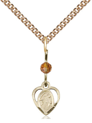 14kt Gold Filled Guardian Angel Medal | Topaz bead Religious and Catholic Jewelry Engraved Catholic Saint Jewelry