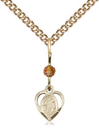 14kt Gold Guardian Angel Medal with a Topaz bead Engraved Catholic Saint Jewelry