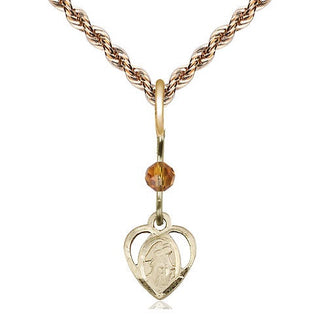 14kt Gold Guardian Angel Medal with a Topaz bead Engraved Catholic Saint Jewelry