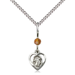 Sterling Silver Guardian Angel Medal | Topaz bead Religious and Catholic Jewelry Engraved Catholic Saint Jewelry