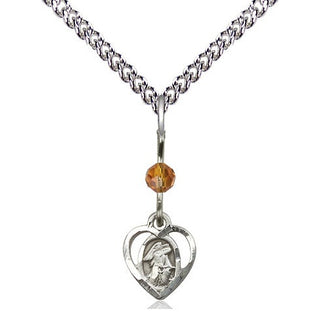 Sterling Silver Guardian Angel Medal | Topaz bead Religious and Catholic Jewelry Engraved Catholic Saint Jewelry