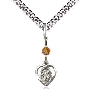 Sterling Silver Guardian Angel Medal | Topaz bead Religious and Catholic Jewelry Engraved Catholic Saint Jewelry