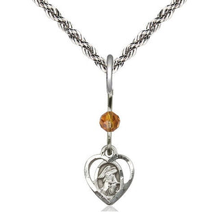 Sterling Silver Guardian Angel Medal | Topaz bead Religious and Catholic Jewelry Engraved Catholic Saint Jewelry