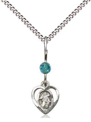 Sterling Silver Guardian Angel Medal | Zircon bead Religious and Catholic Jewelry Engraved Catholic Saint Jewelry