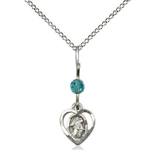 Sterling Silver Guardian Angel Medal | Zircon bead Religious and Catholic Jewelry Engraved Catholic Saint Jewelry