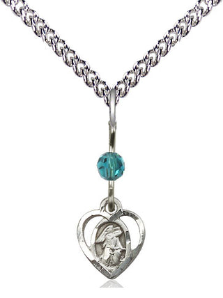 Sterling Silver Guardian Angel Medal | Zircon bead Religious and Catholic Jewelry Engraved Catholic Saint Jewelry