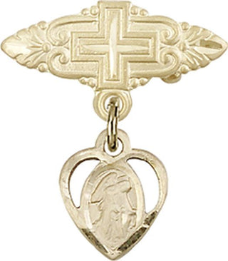 14kt Gold Filled Badge Pin With Cross Heart / Guardian Angel Baby Badge - Engravable