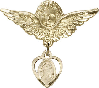 14kt Gold Filled Large Angel w/Wings Heart / Guardian Angel Baby Badge - Engravable