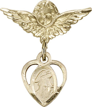 14kt Gold Filled Small Angel w/Wings Heart / Guardian Angel Baby Badge - Engravable