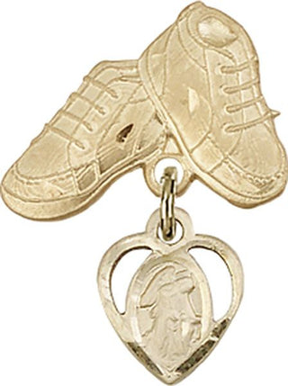 14kt Gold Filled Baby Boots Heart / Guardian Angel Baby Badge - Engravable