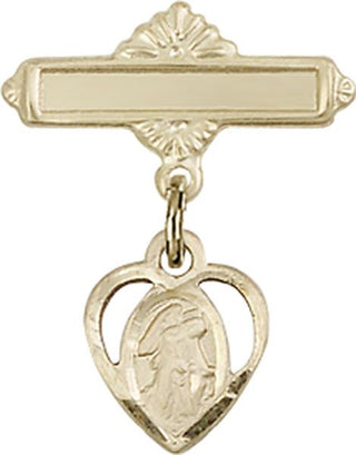 14kt Gold Polished Badge Pin Heart / Guardian Angel Baby Badge - Engravable