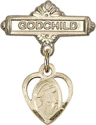 14kt Gold Godchild Heart / Guardian Angel Baby Badge - Engravable