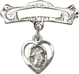 Sterling Silver Badge Pin Heart / Guardian Angel Baby Badge - Engravable