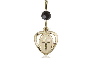 14kt Gold Filled Heart Cross Medal with a Black bead Engraved Catholic Saint Jewelry