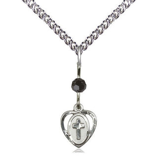 Sterling Silver Heart Cross Medal | Black bead Religious and Catholic Jewelry Engraved Catholic Saint Jewelry