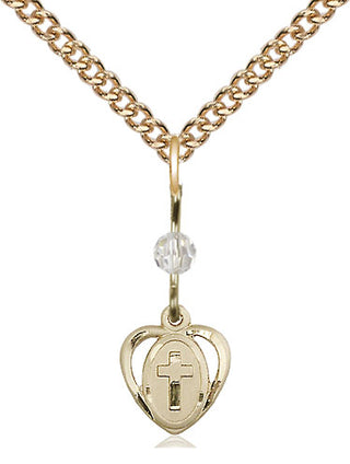 14kt Gold Filled Heart Cross Medal | Crystal bead Religious and Catholic Jewelry Engraved Catholic Saint Jewelry