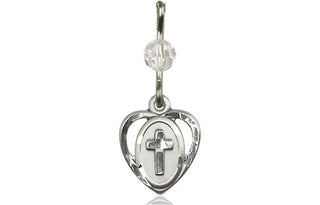 Sterling Silver Heart Cross Medal with a Crystal bead Engraved Catholic Saint Jewelry