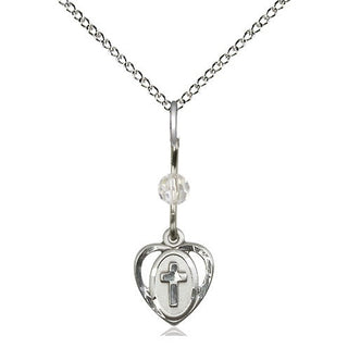 Sterling Silver Heart Cross Medal | Crystal bead Religious and Catholic Jewelry Engraved Catholic Saint Jewelry