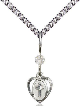 Sterling Silver Heart Cross Medal | Crystal bead Religious and Catholic Jewelry Engraved Catholic Saint Jewelry