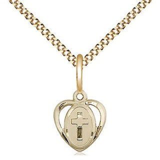 14kt Gold Filled Heart Cross Medal Religious and Catholic Jewelry Engraved Catholic Saint Jewelry