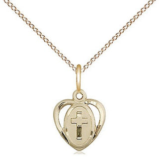 14kt Gold Filled Heart Cross Medal Religious and Catholic Jewelry Engraved Catholic Saint Jewelry