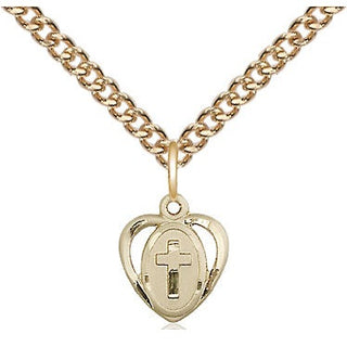 14kt Gold Filled Heart Cross Medal Religious and Catholic Jewelry Engraved Catholic Saint Jewelry