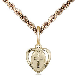 14kt Gold Filled Heart Cross Medal Religious and Catholic Jewelry Engraved Catholic Saint Jewelry