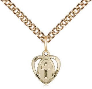 14kt Gold Heart Cross Medal Engraved Catholic Saint Jewelry