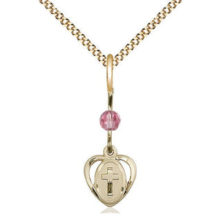 14kt Gold Filled Heart Cross Medal | Rose bead Religious and Catholic Jewelry Engraved Catholic Saint Jewelry