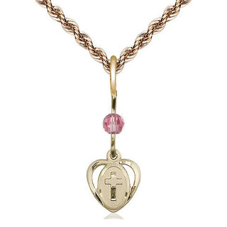 14kt Gold Filled Heart Cross Medal | Rose bead Religious and Catholic Jewelry Engraved Catholic Saint Jewelry