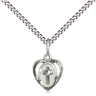 Sterling Silver Heart Cross Medal Religious and Catholic Jewelry Engraved Catholic Saint Jewelry