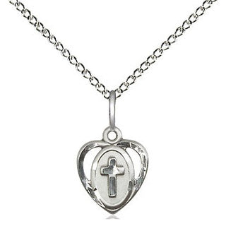Sterling Silver Heart Cross Medal Religious and Catholic Jewelry Engraved Catholic Saint Jewelry