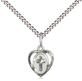 Sterling Silver Heart Cross Medal | Light Rose bead Religious and Catholic Jewelry Engraved Catholic Saint Jewelry