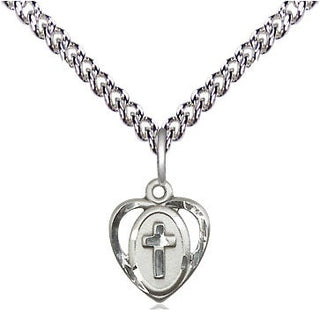 Sterling Silver Heart Cross Medal Religious and Catholic Jewelry Engraved Catholic Saint Jewelry