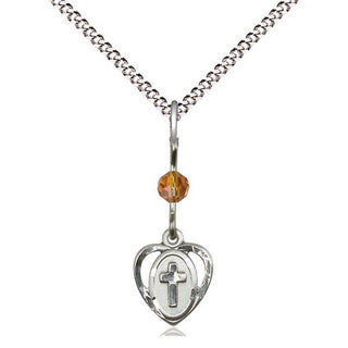 Sterling Silver Heart Cross Medal | Topaz bead Religious and Catholic Jewelry Engraved Catholic Saint Jewelry