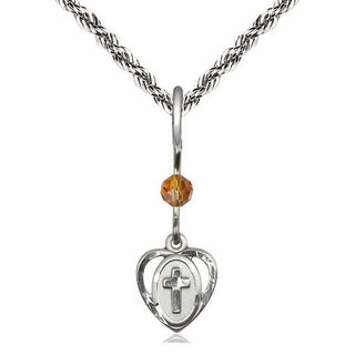 Sterling Silver Heart Cross Medal | Topaz bead Religious and Catholic Jewelry Engraved Catholic Saint Jewelry
