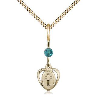 14kt Gold Filled Heart Cross Medal | Zircon bead Religious and Catholic Jewelry Engraved Catholic Saint Jewelry