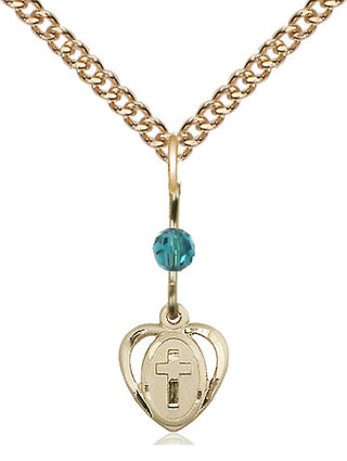 14kt Gold Filled Heart Cross Medal | Zircon bead Religious and Catholic Jewelry Engraved Catholic Saint Jewelry