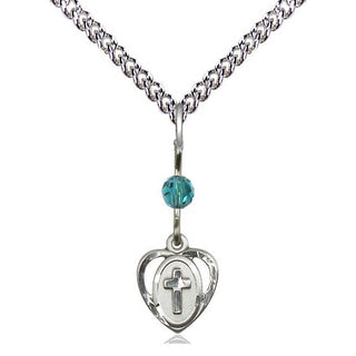 Sterling Silver Heart Cross Medal | Zircon bead Religious and Catholic Jewelry Engraved Catholic Saint Jewelry