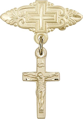 14kt Gold Filled Badge Pin With Cross Crucifix Baby Badge