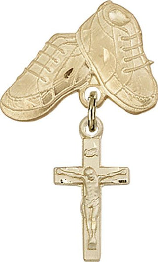 14kt Gold Filled Baby Boots Crucifix Baby Badge