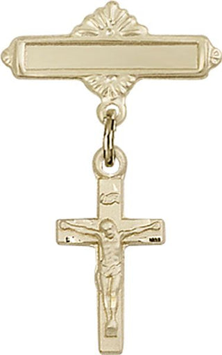 14kt Gold Polished Badge Pin Crucifix Baby Badge