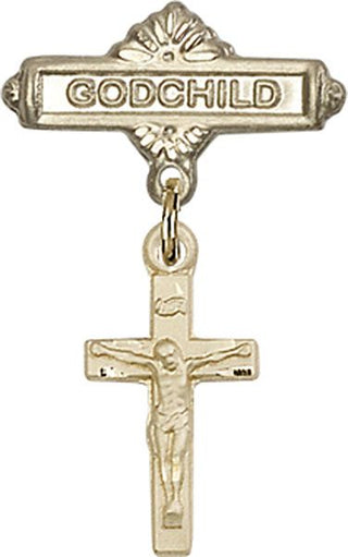 14kt Gold Godchild Crucifix Baby Badge