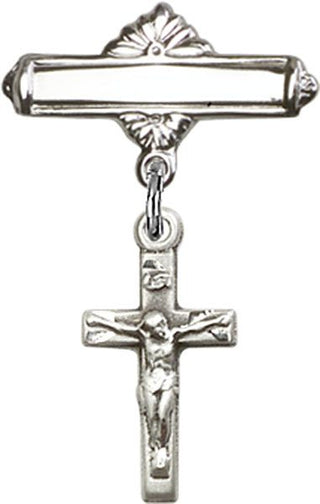 Sterling Silver Polished Badge Pin Crucifix Baby Badge