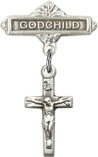 Sterling Silver Godchild Crucifix Baby Badge