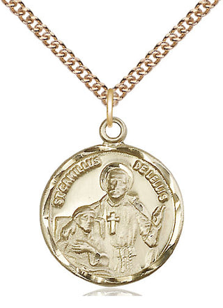 14kt Gold Saint Camillus of Lellis Medal Engraved Catholic Saint Jewelry