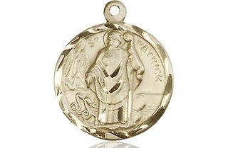 14kt Gold Saint Patrick Medal Engraved Catholic Saint Jewelry