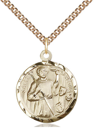 14kt Gold Saint Genesius of Rome Medal Engraved Catholic Saint Jewelry