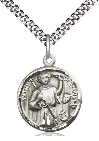 Sterling Silver Saint Genesius of Rome Medal Religious Jewelry Engraved Catholic Saint Jewelry
